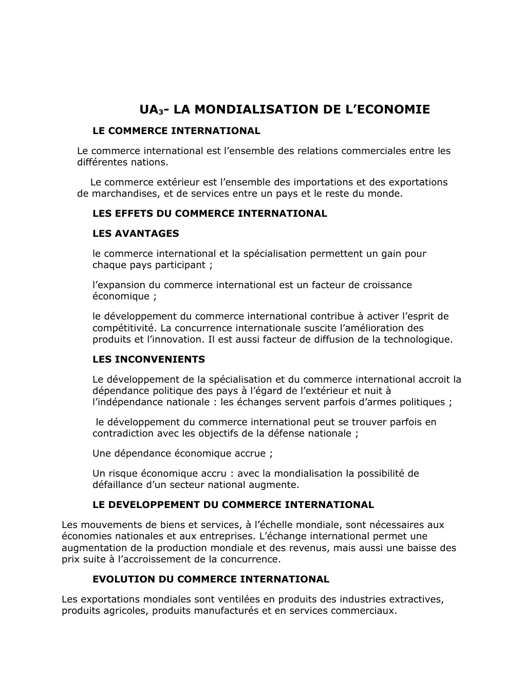 Prévisualisation du document UA3- LA MONDIALISATION DE L’ECONOMIE LE COMMERCE INTERNATIONAL