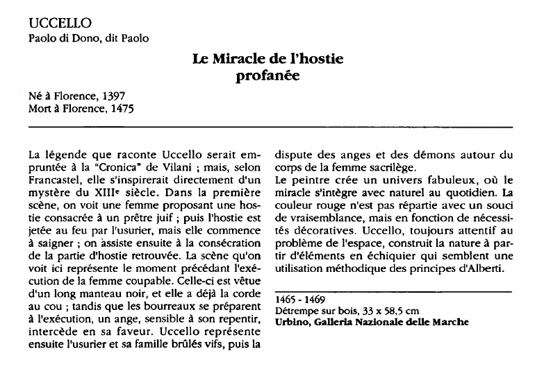 Prévisualisation du document UCCELLOPaolo di Dono, dit Paolo:Le Miracle de l'hostieprofanée (analyse du tableau).