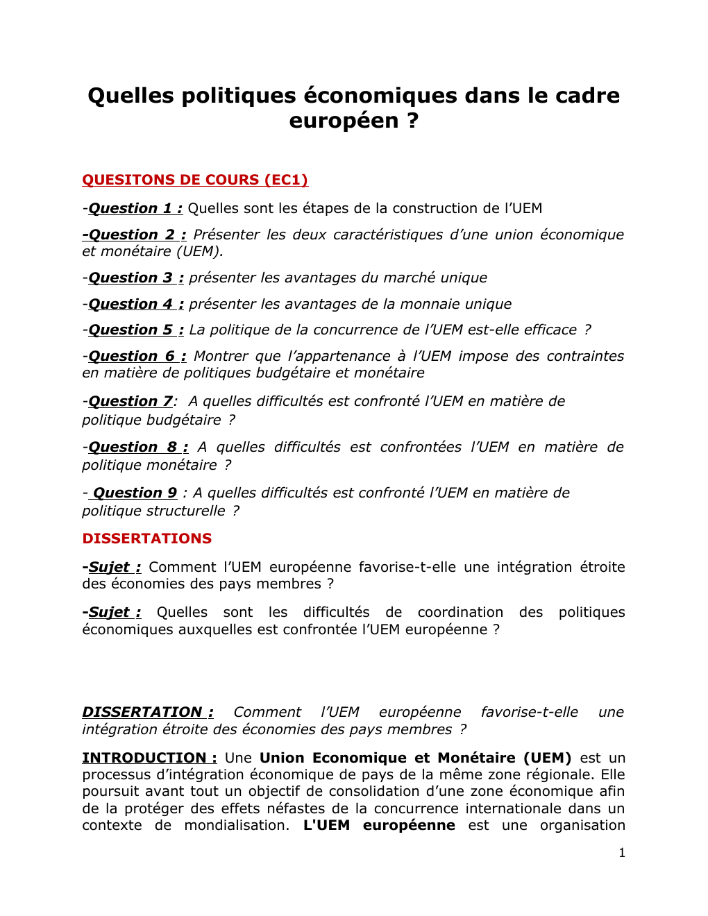 Prévisualisation du document UE et politiques européennes