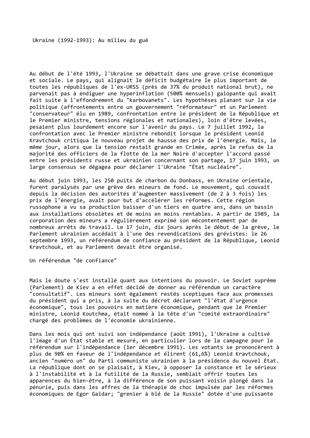Prévisualisation du document Ukraine (1992-1993): Au milieu du gué