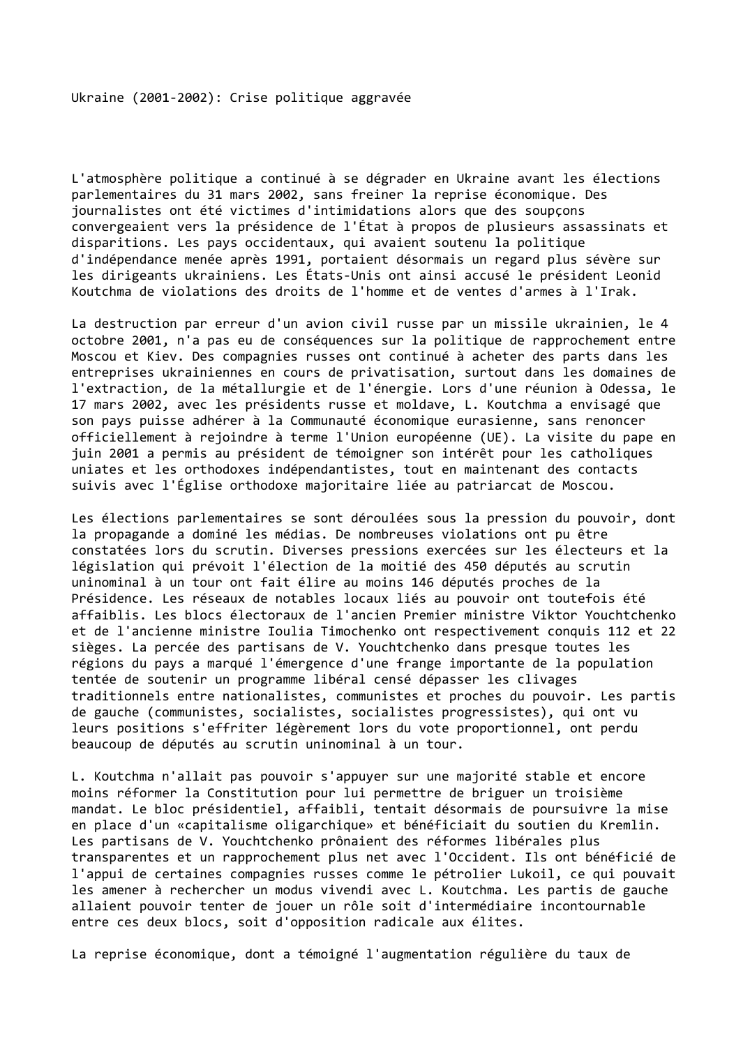 Prévisualisation du document Ukraine (2001-2002): Crise politique aggravée