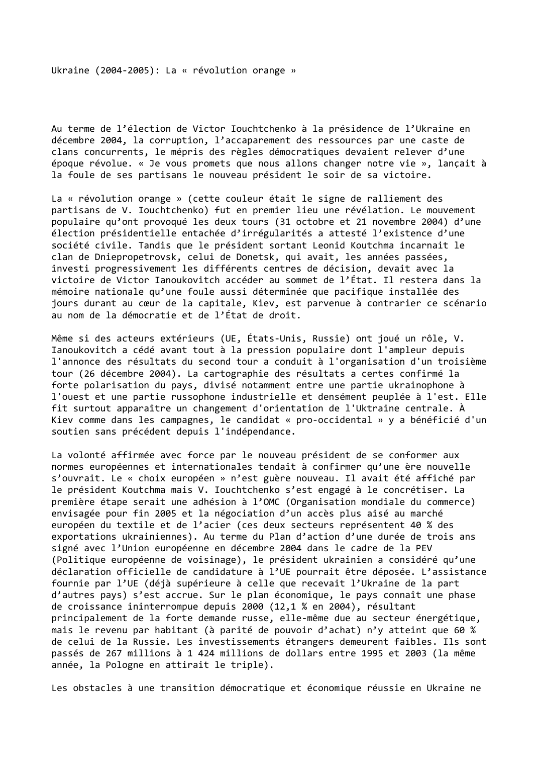 Prévisualisation du document Ukraine (2004-2005): La « révolution orange »