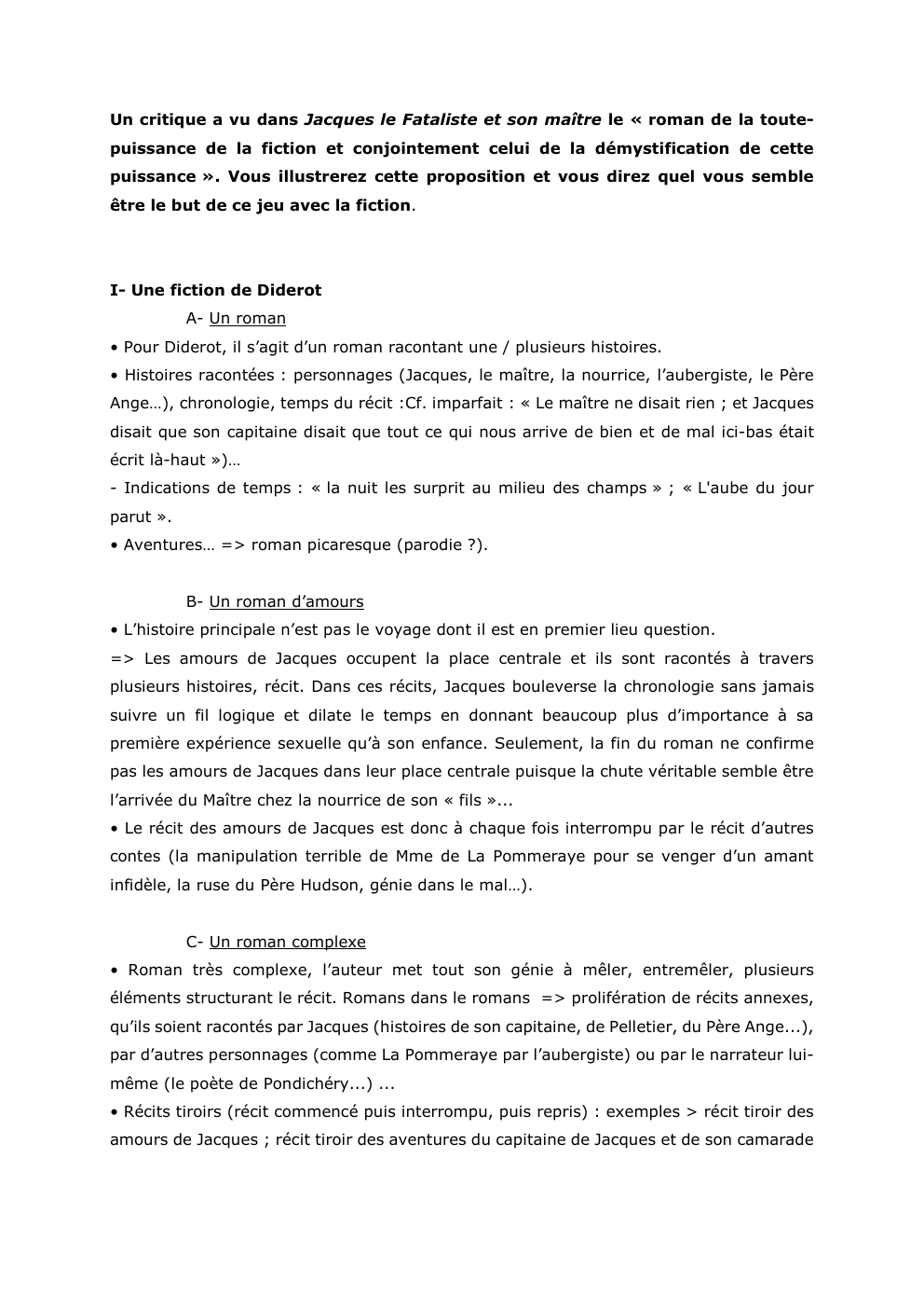 Prévisualisation du document Un critique a vu dans Jacques le Fataliste et son maître le « roman de la toutepuissance de la fiction...