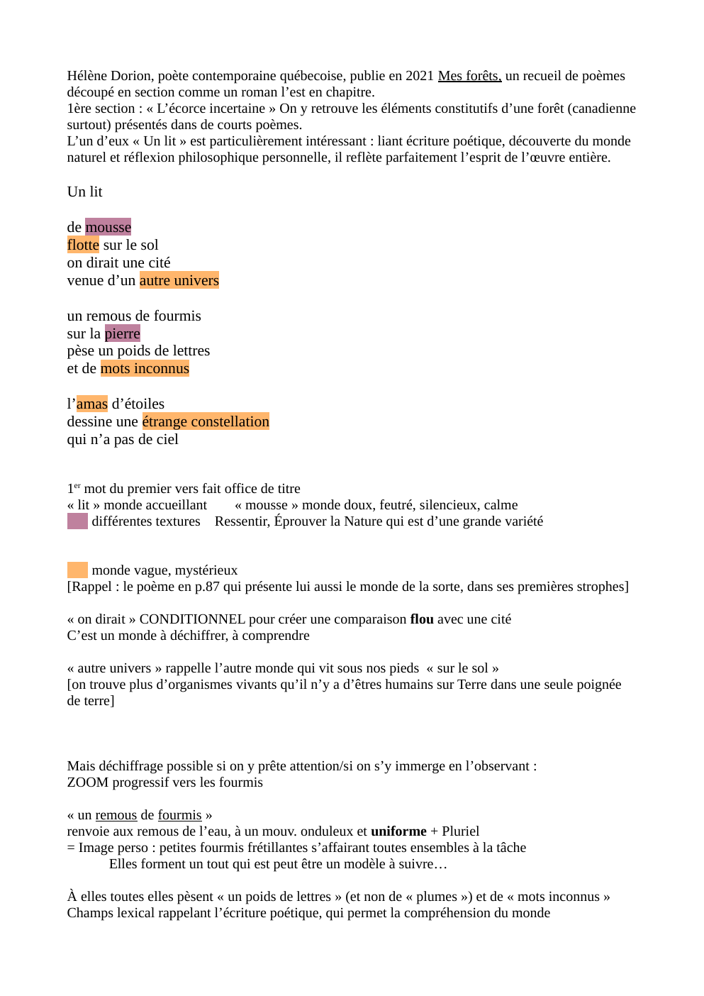 Prévisualisation du document "Un lit"  Mes forêts d'Hélène Dorion