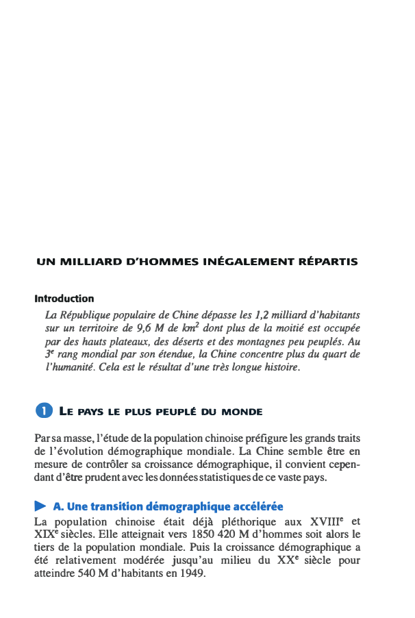 Prévisualisation du document UN MILLIARD D'HOMMES INÉGALEMENT RÉPARTIS

Introduction

La République populaire de Chine dépasse les 1,2 milliard d'habitants
sur un territoire de...