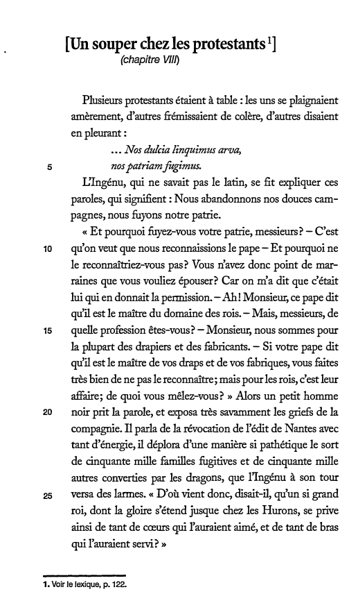 Prévisualisation du document [Un souper chez les protestants] (chapitre VIII) - Commentaire de L'Ingénu de Voltaire