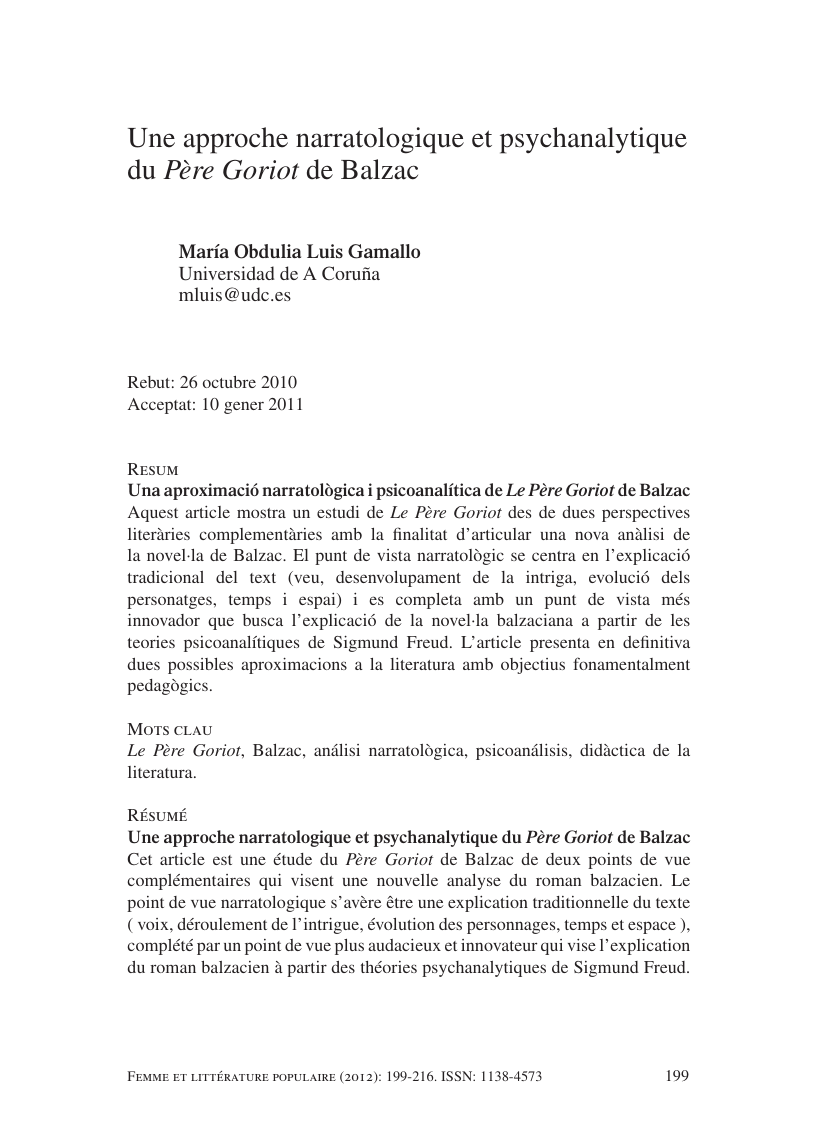 Prévisualisation du document Une approche narratologique et psychanalytique du père goriot de Balzac
