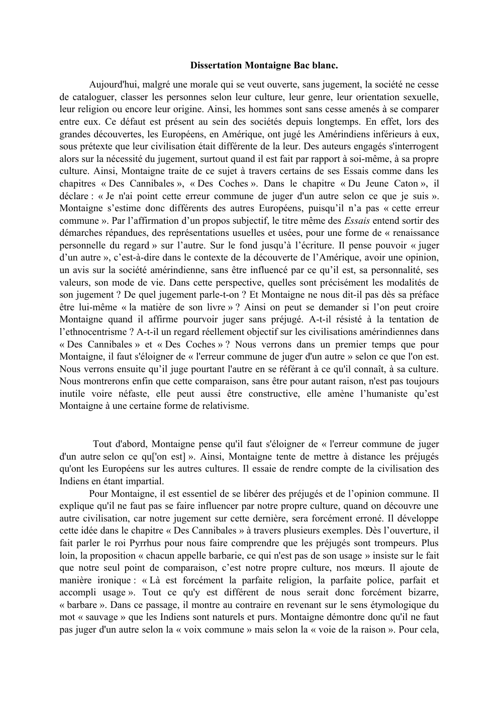 Prévisualisation du document une dissertation sur Montaigne "Des Cannibales" - Essais