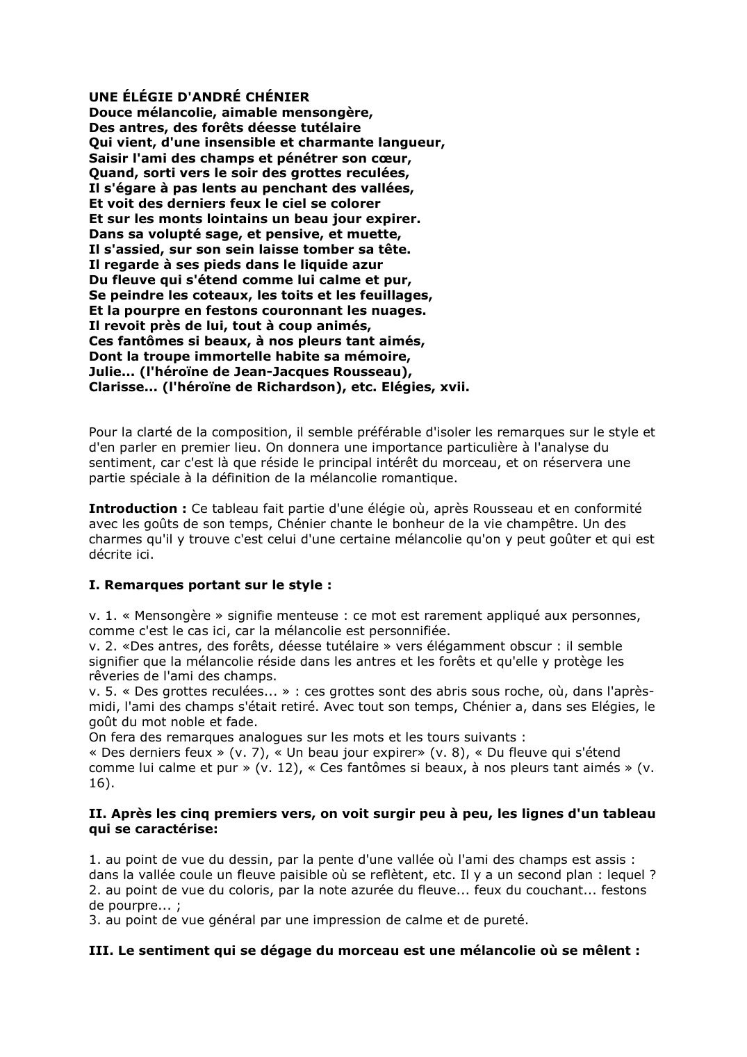 Prévisualisation du document UNE ÉLÉGIE D'ANDRÉ CHÉNIER. Commentaire
