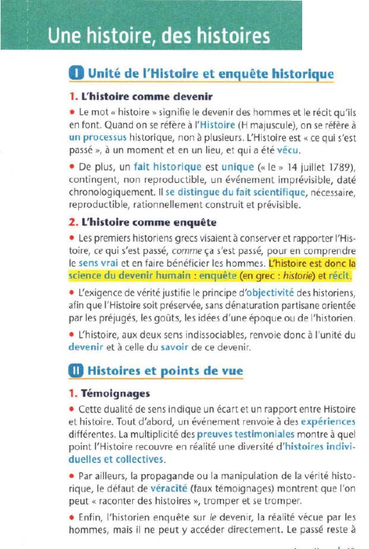 Prévisualisation du document Une histoire, des histoires
0

Unité de !'Histoire et enquête historique

1. L'histoire comme devenir
• Le mot « histoire»...