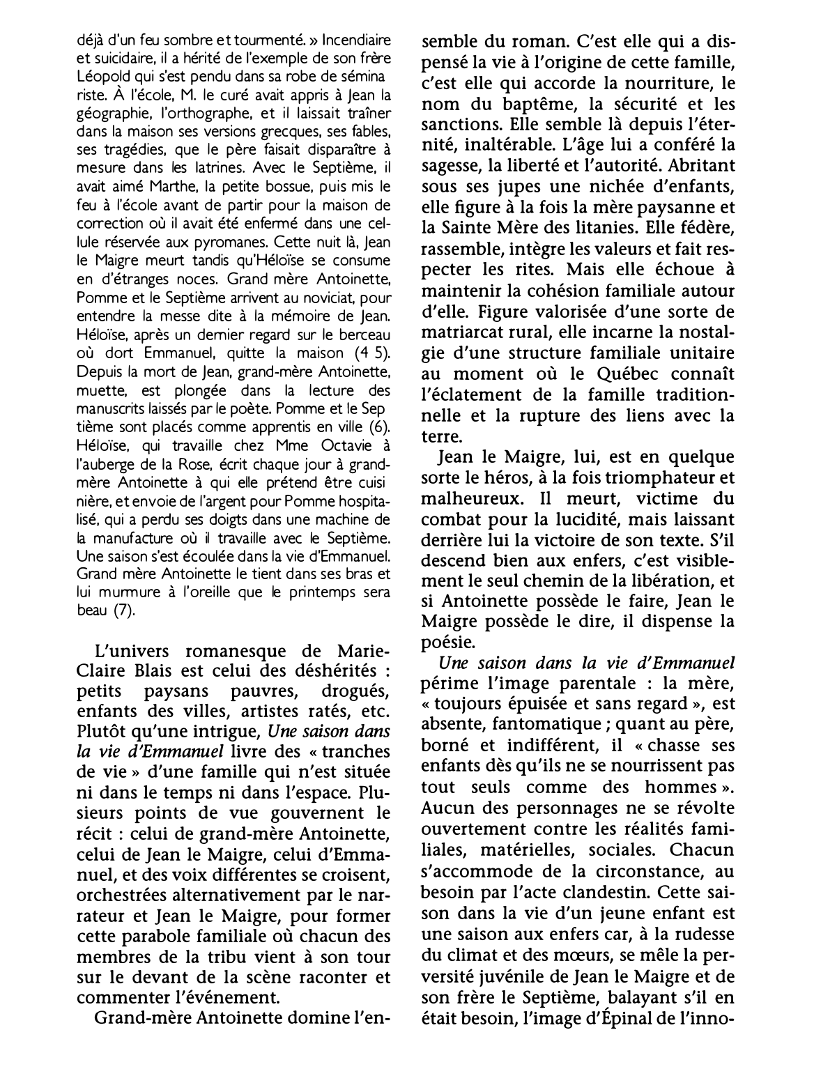 Prévisualisation du document UNE SAISON DANS LA VIE D'EMMANUEL. Roman de Marie-Claire Blais (résumé et analyse de l'oeuvre)