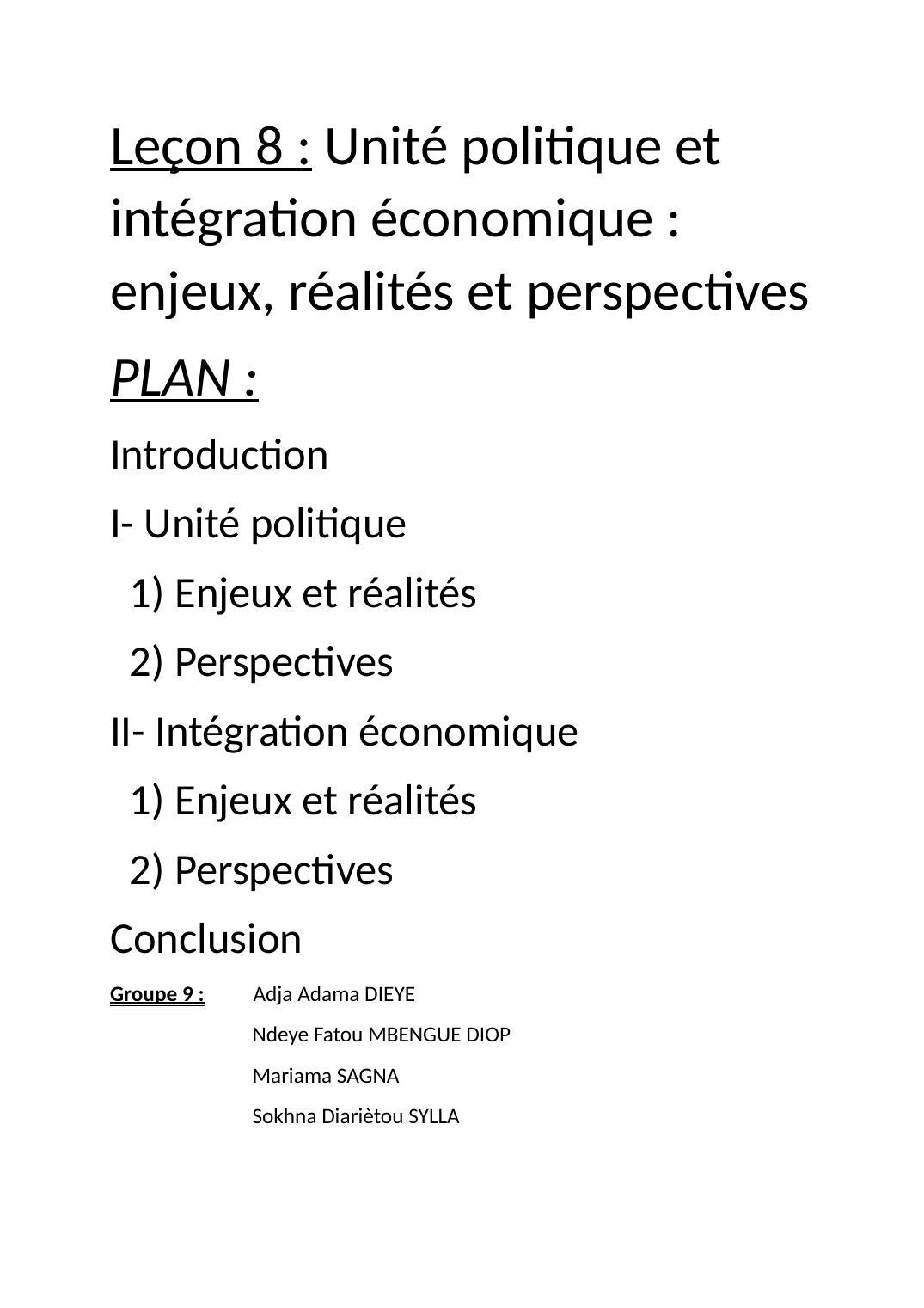 Prévisualisation du document Unite politique et integration economique : enjeux, realites et perspectives