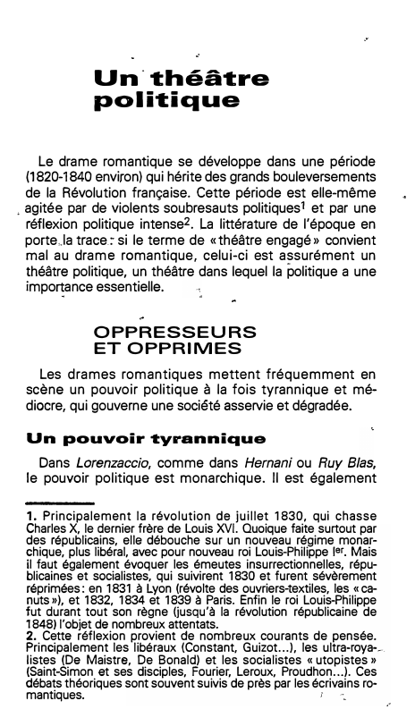 Prévisualisation du document Un.théâtre
politique
Le drame romantique se développe dans une période
(1820-1840 environ) qui hérite des grands bouleversements
de la Révolution...