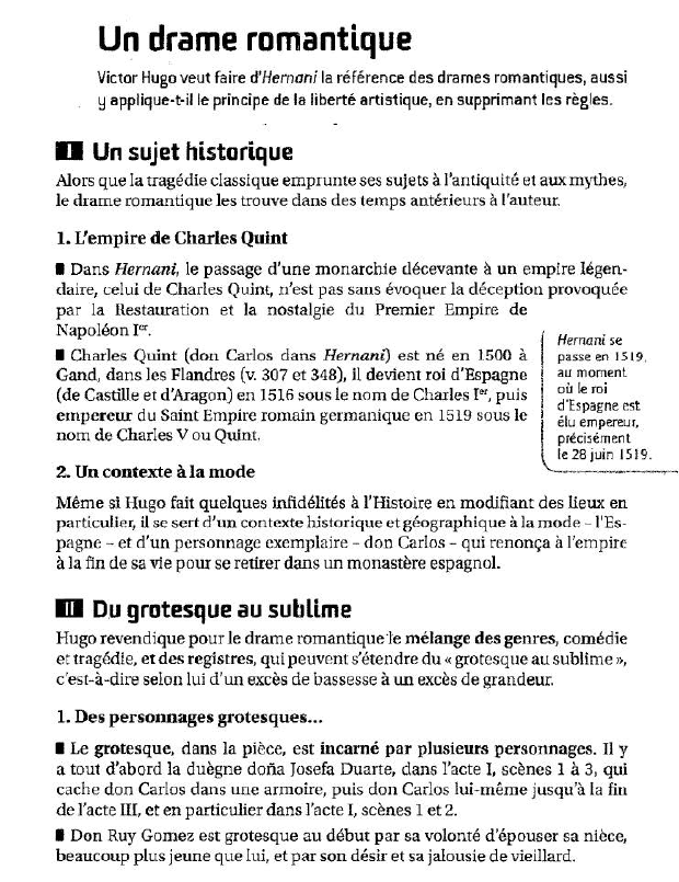 Prévisualisation du document Ur:- drame romantique
Victor Hugo veut faire d'Hernani la référence des drames romantiques, aussi
y applique-t-il le principe de la...