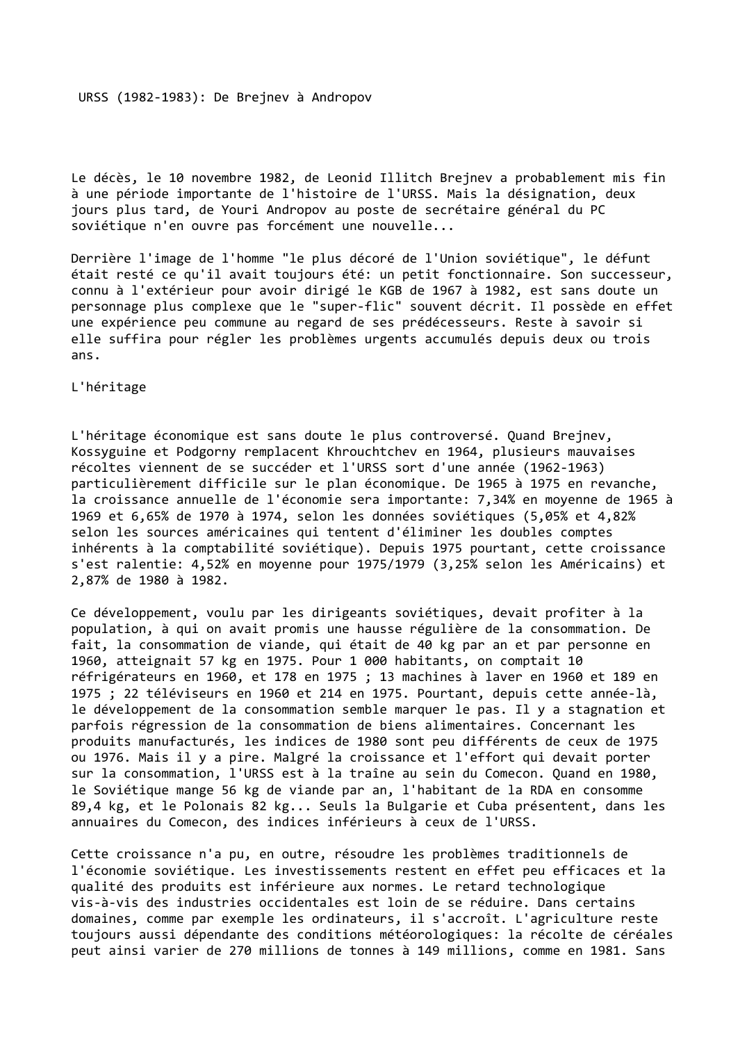 Prévisualisation du document URSS (1982-1983): De Brejnev à Andropov