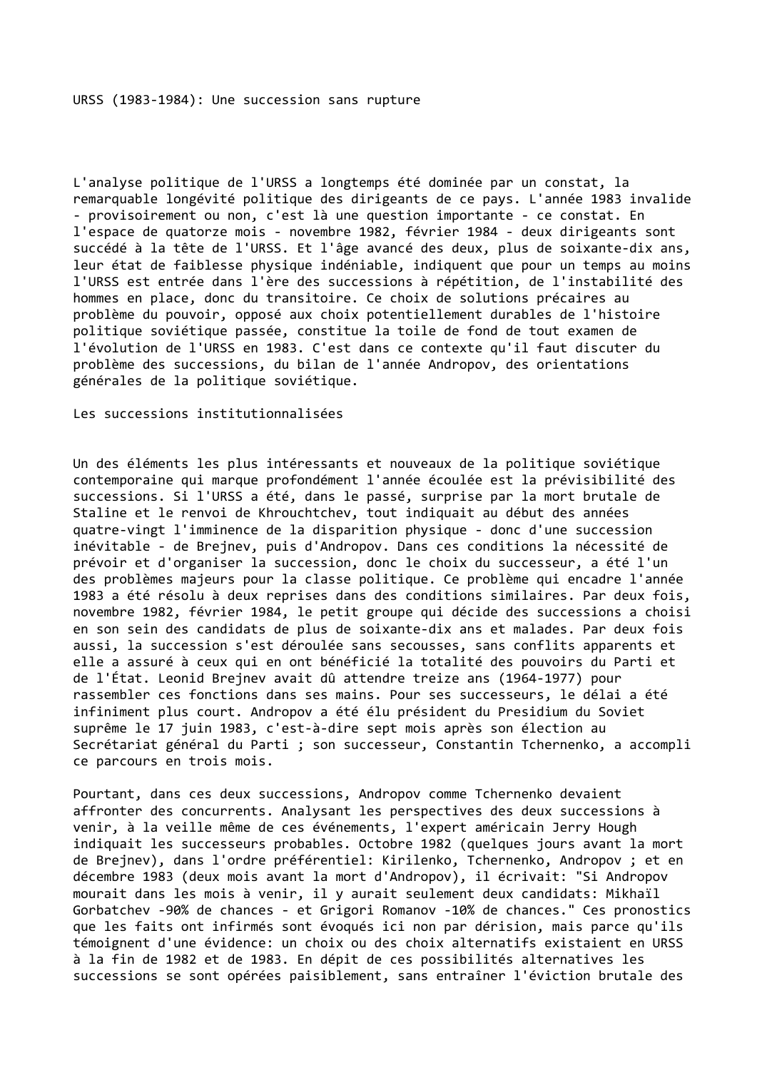 Prévisualisation du document URSS (1983-1984): Une succession sans rupture