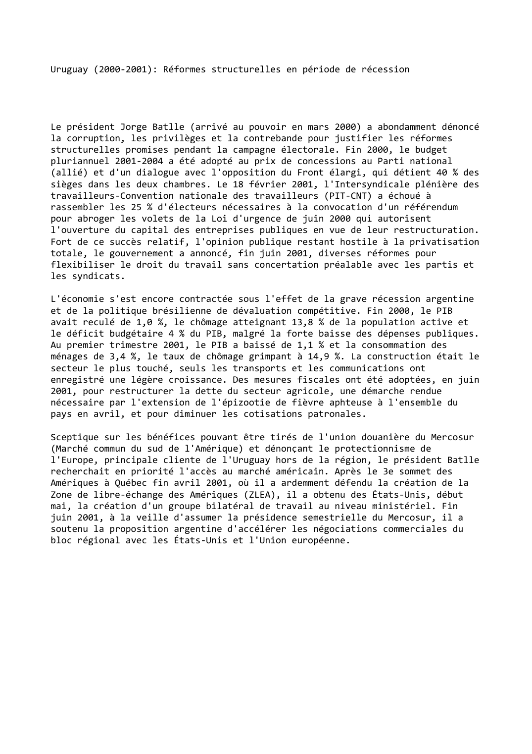 Prévisualisation du document Uruguay (2000-2001): Réformes structurelles en période de récession