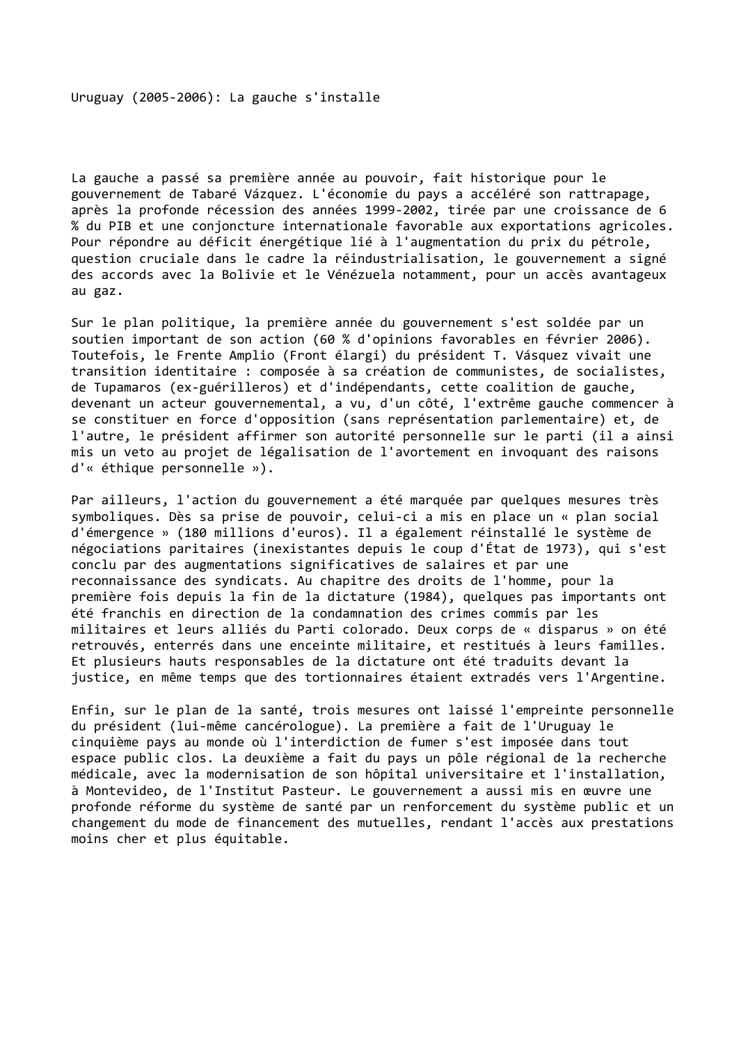 Prévisualisation du document Uruguay (2005-2006): La gauche s'installe