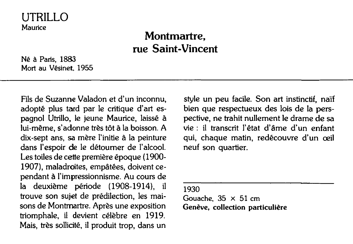 Prévisualisation du document UTRILLO Maurice : Montmartre, rue Saint-Vincent