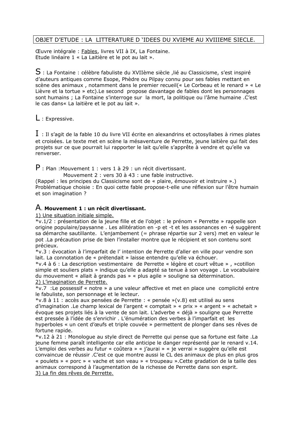 Prévisualisation du document Œuvre intégrale : Fables, livres VII à IX, La Fontaine. Etude linéaire 1 « La Laitière et le pot au lait ».