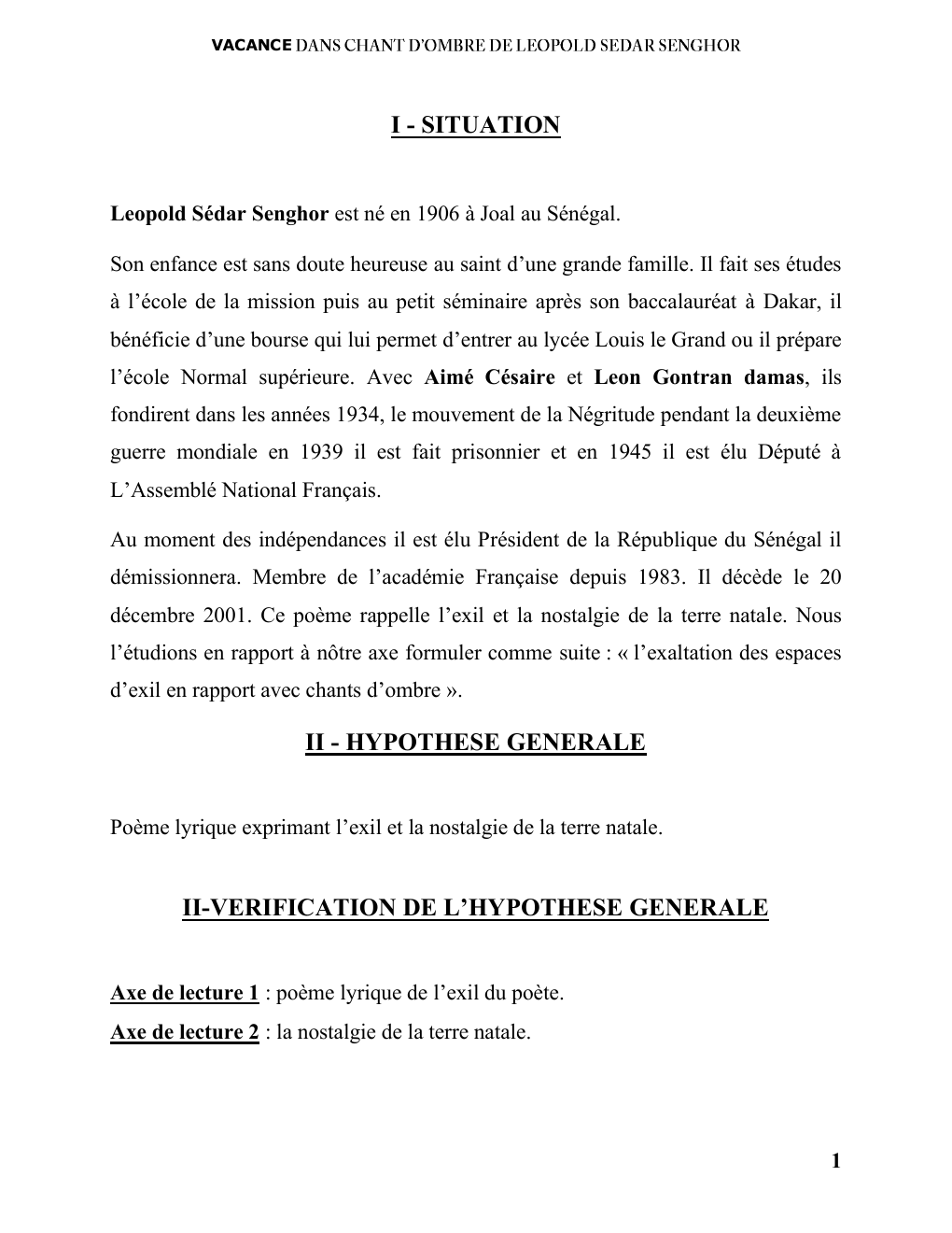 Prévisualisation du document VACANCE DANS CHANT D’OMBRE DE LEOPOLD SEDAR SENGHOR