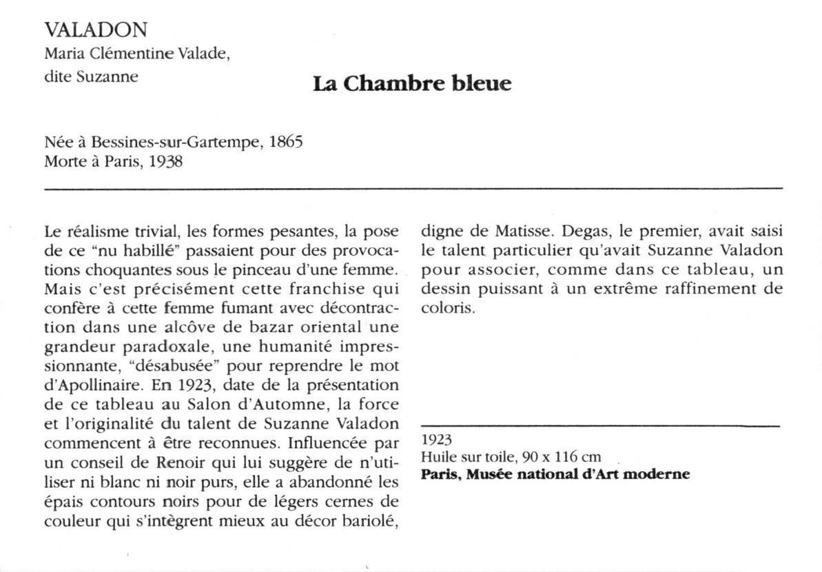 Prévisualisation du document VALADON Maria Clémentine Valade, dite Suzanne : La Chambre bleue