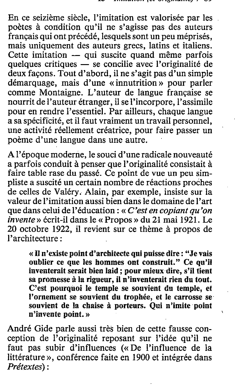 Prévisualisation du document Valéry Paul: imitation et création en littérature - Qui n'imite point n'invente point