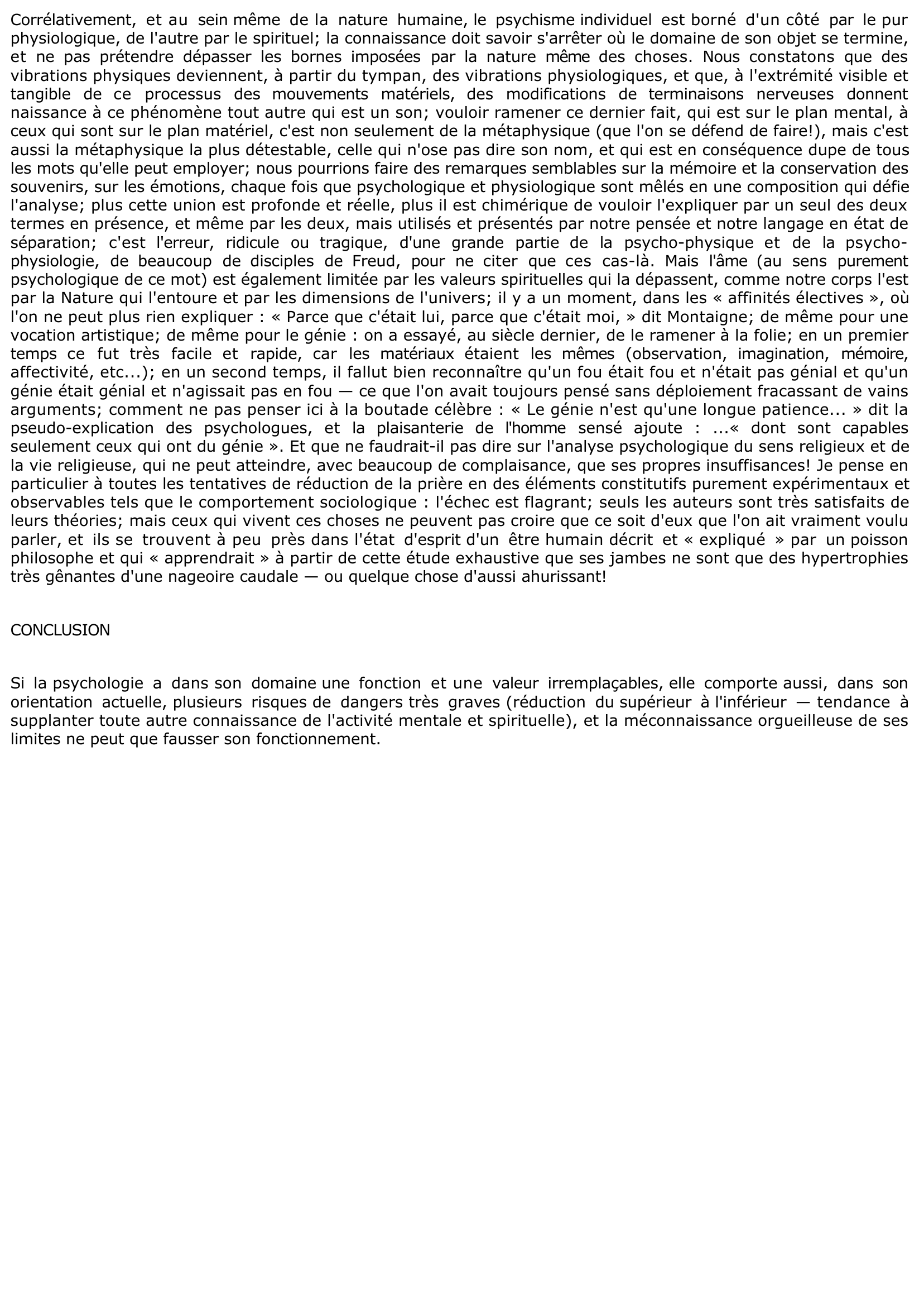 Prévisualisation du document Valeur et limites de la psychologie