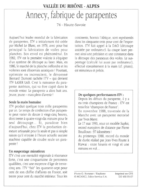 Prévisualisation du document VALLÉE DU RHÔNE - ALPESAnnecy, fabrique de parapentes.