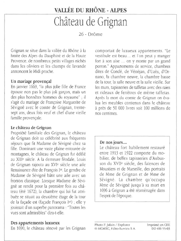 Prévisualisation du document VALLÉE DU RHÔNE - ALPESChâteau de Grignan.