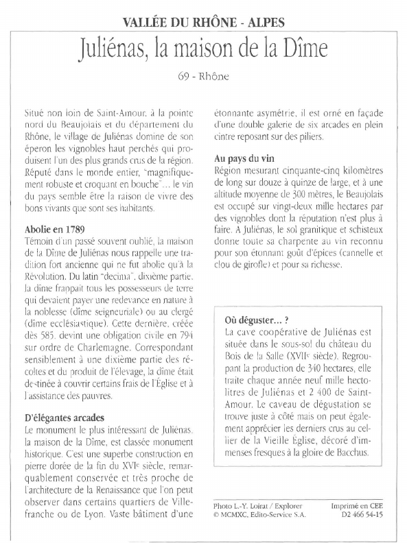 Prévisualisation du document VALLÉE DU RHÔNE - ALPESJuliénas, la maison de la Dîme.