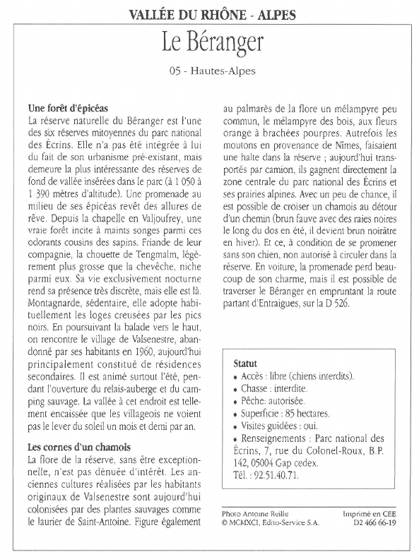 Prévisualisation du document VALLÉE DU RHÔNE - ALPESLe Béranger.