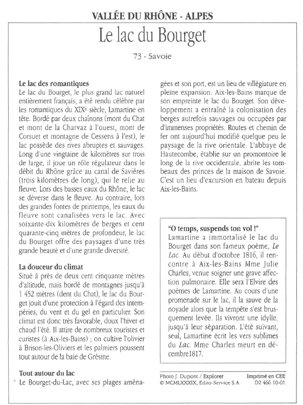 Prévisualisation du document VALLÉE DU RHÔNE - ALPESLe lac du Bourget.