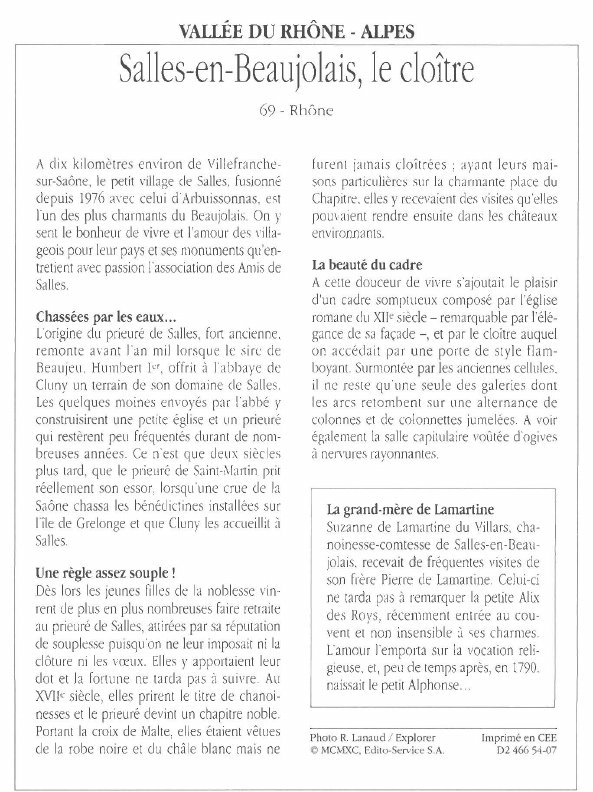 Prévisualisation du document VALLÉE DU RHÔNE - ALPESSalles-en-Beaujolais, le cloître.