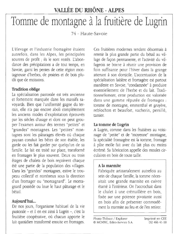Prévisualisation du document VALLÉE DU RHÔNE - ALPESTomme de montagne à la fruitière de Lugrin.