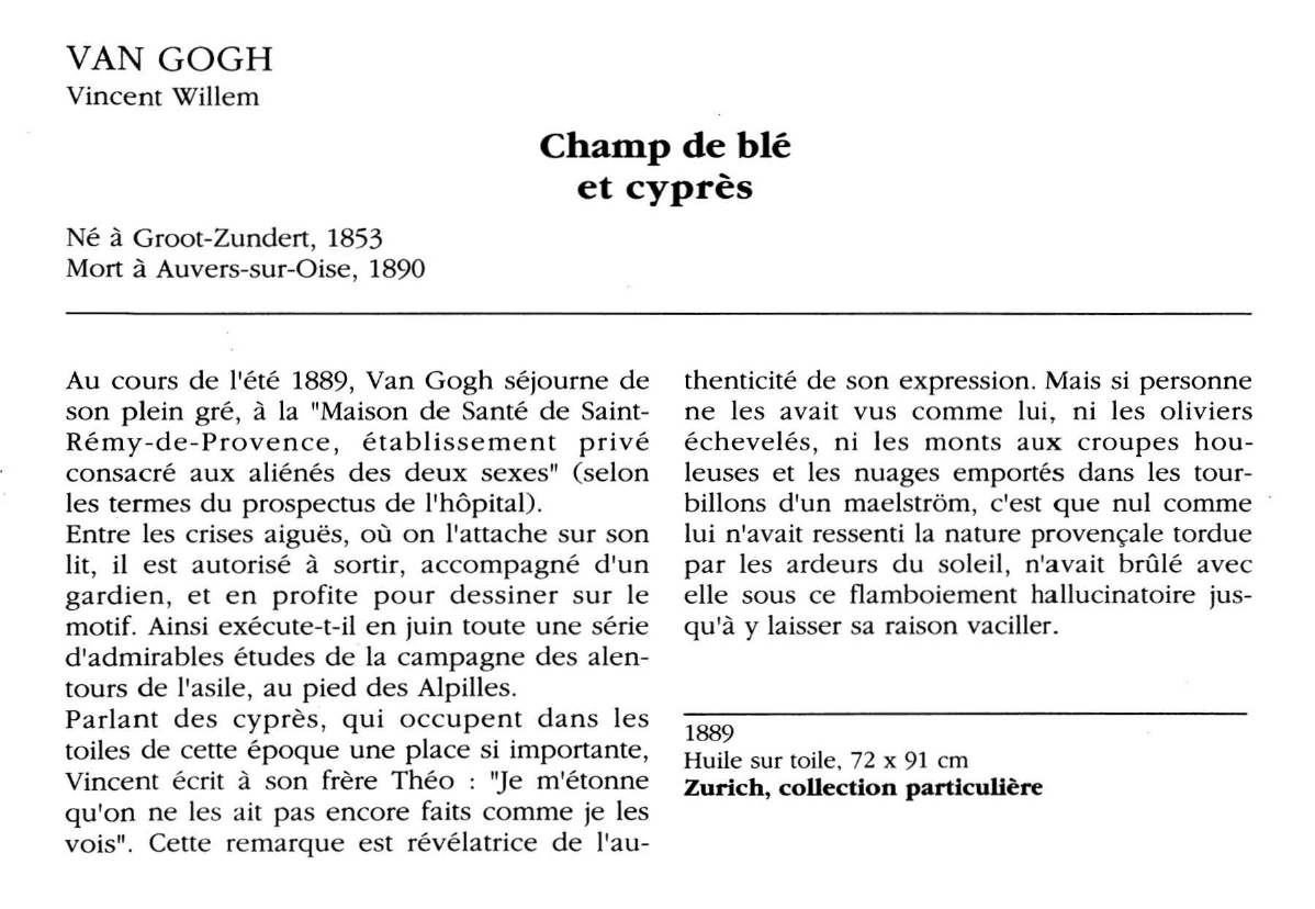 Prévisualisation du document VAN GOGH Vincent Willem : Champ de blé et cyprès