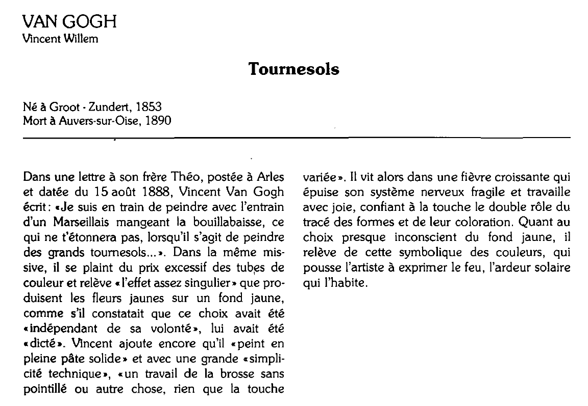 Prévisualisation du document VAN GOGH Vincent Willem : Tournesols