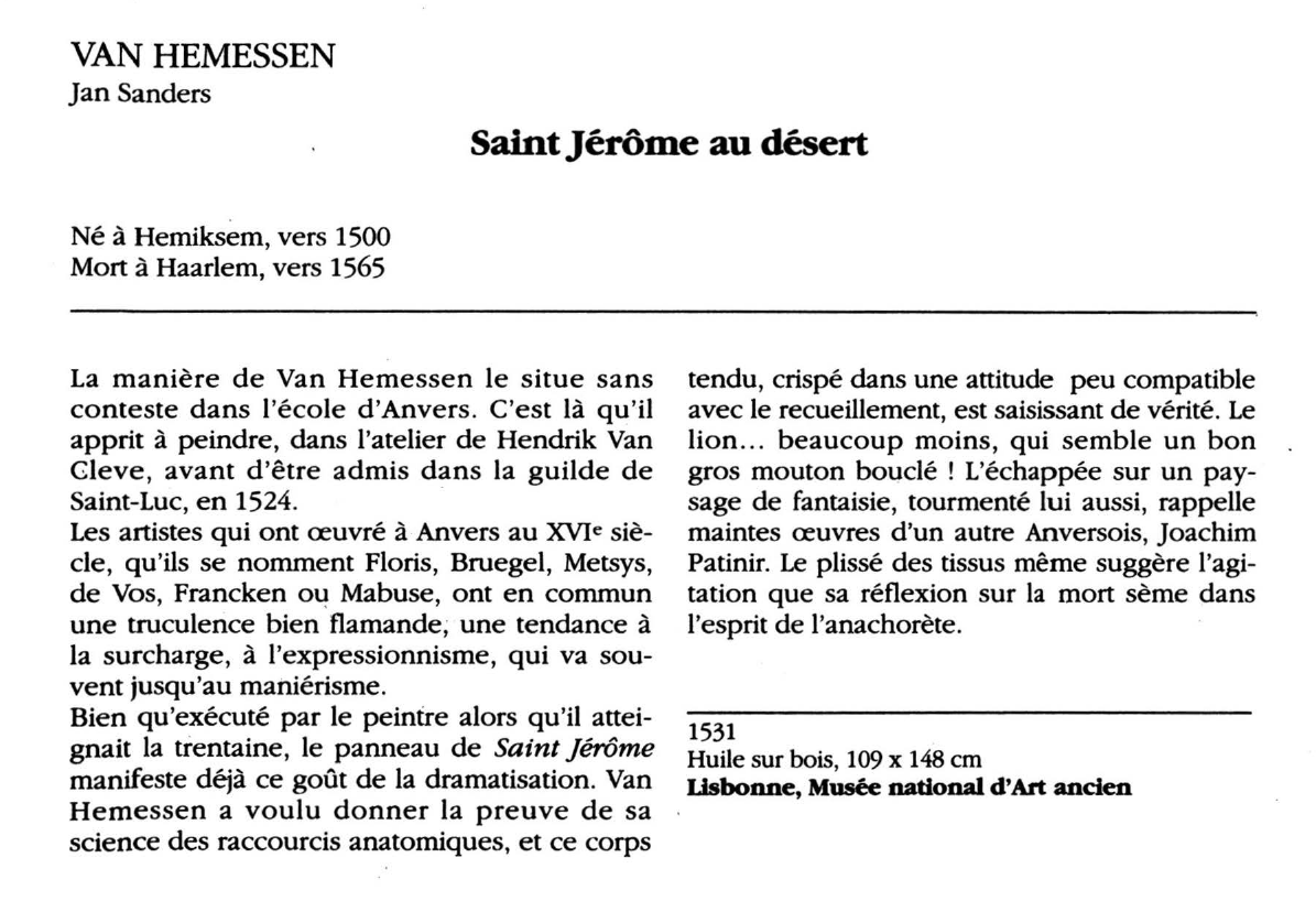 Prévisualisation du document VAN HEMESSEN Jan Sanders : Saint Jérôme au désert