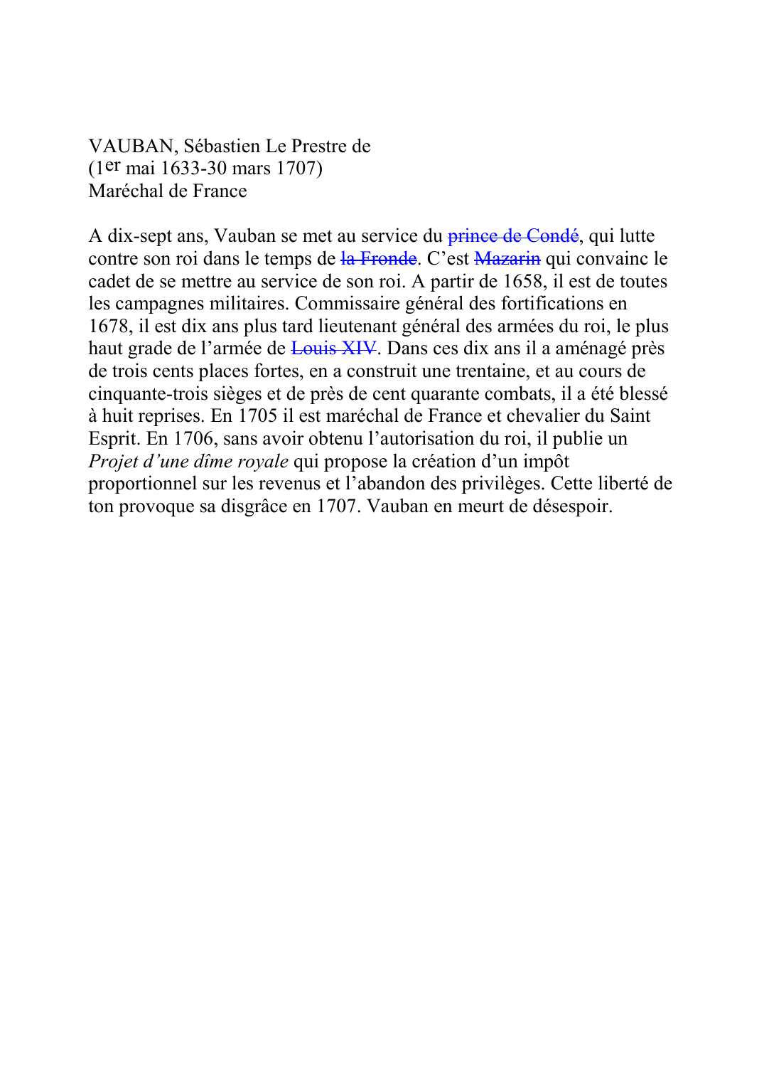 Prévisualisation du document VAUBAN, Sébastien Le Prestre de (1er mai 1633-30 mars 1707)