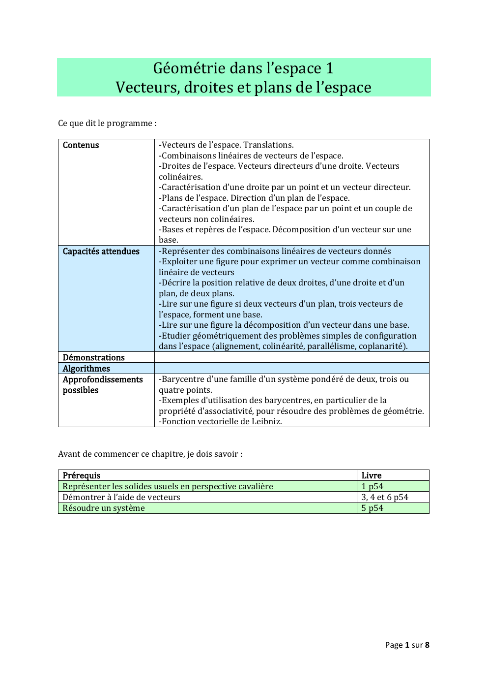 Prévisualisation du document Vecteurs, droites et plans