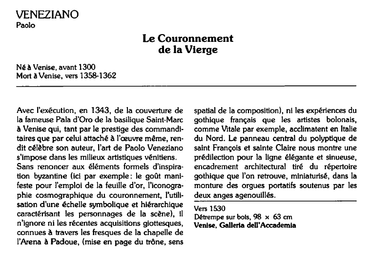 Prévisualisation du document VENEZIANOPaolo:Le Couronnementde la Vierge (analyse du tableau).