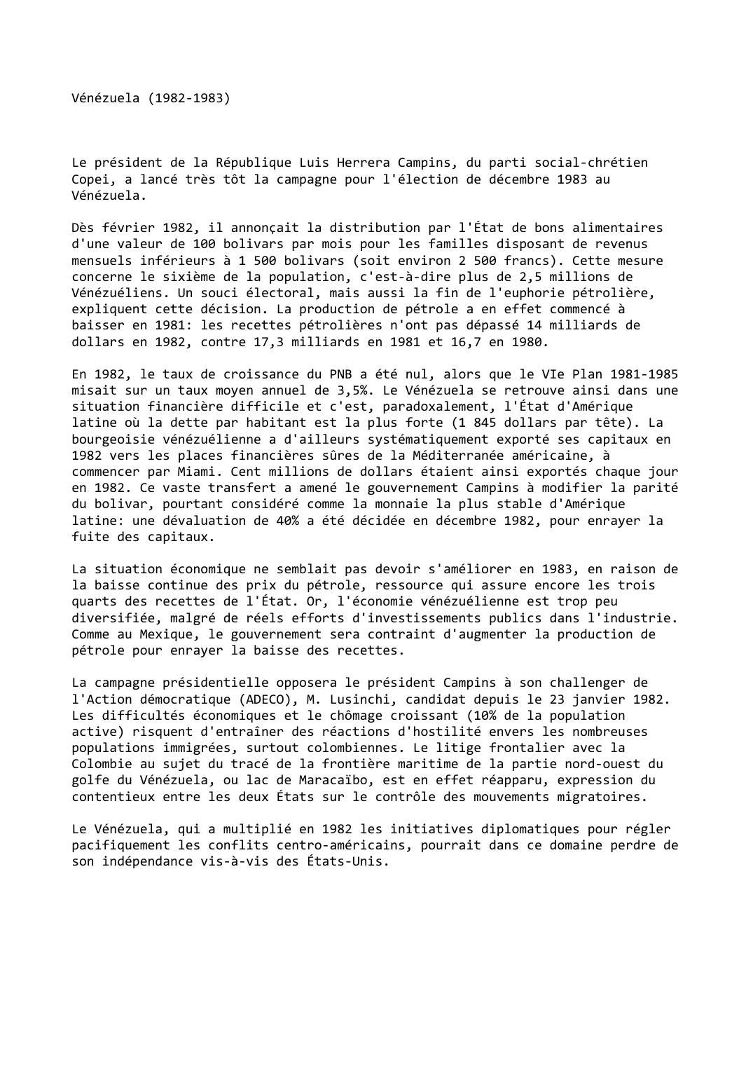 Prévisualisation du document Vénézuela (1982-1983)