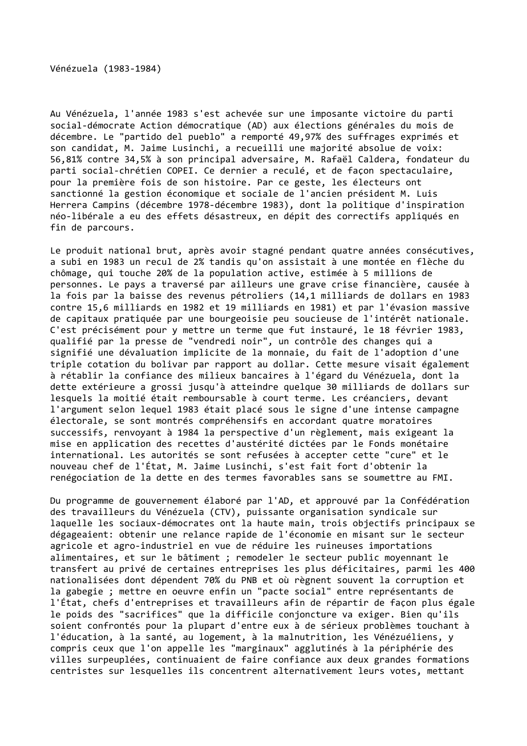 Prévisualisation du document Vénézuela (1983-1984)