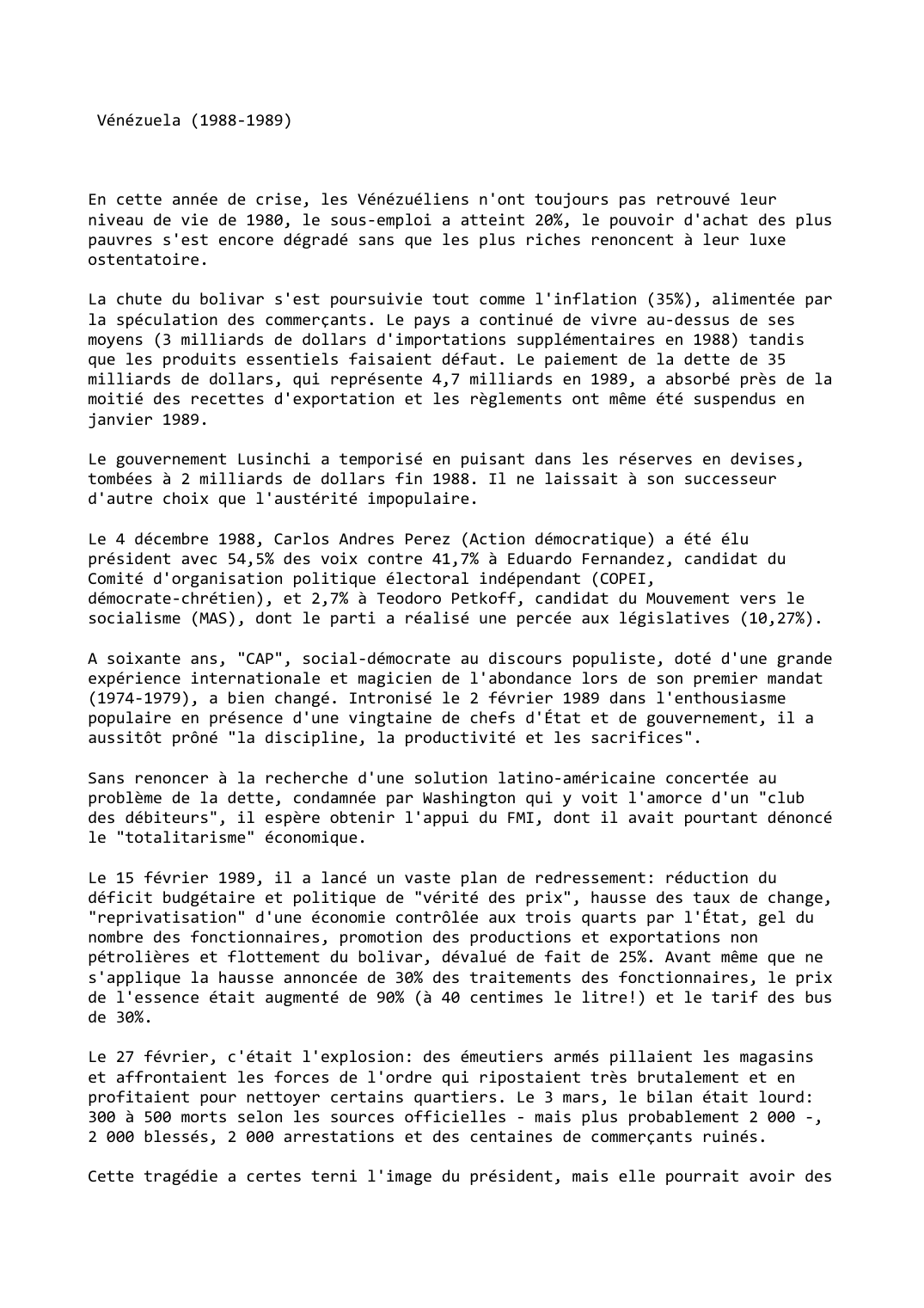 Prévisualisation du document Vénézuela (1988-1989)