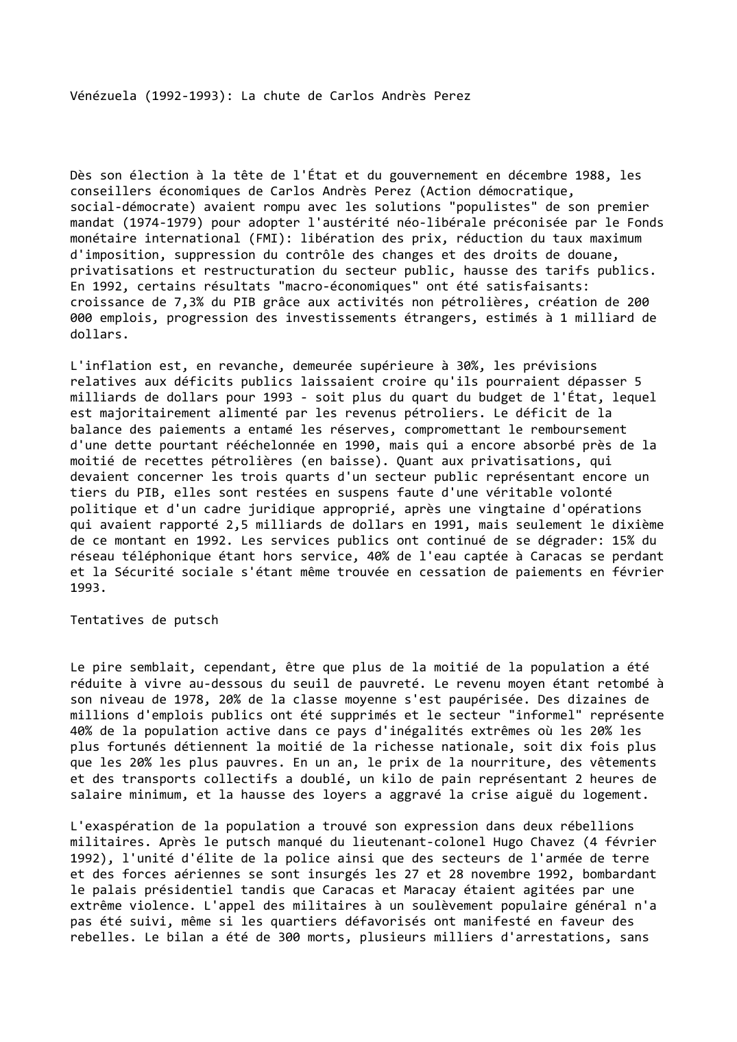 Prévisualisation du document Vénézuela (1992-1993): La chute de Carlos Andrès Perez