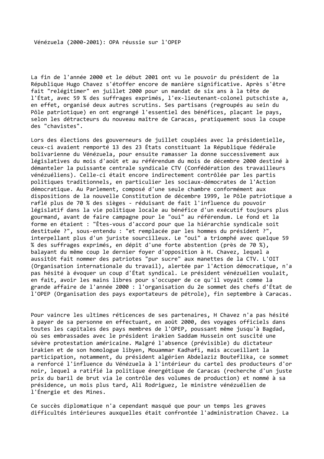 Prévisualisation du document Vénézuela (2000-2001): OPA réussie sur l'OPEP