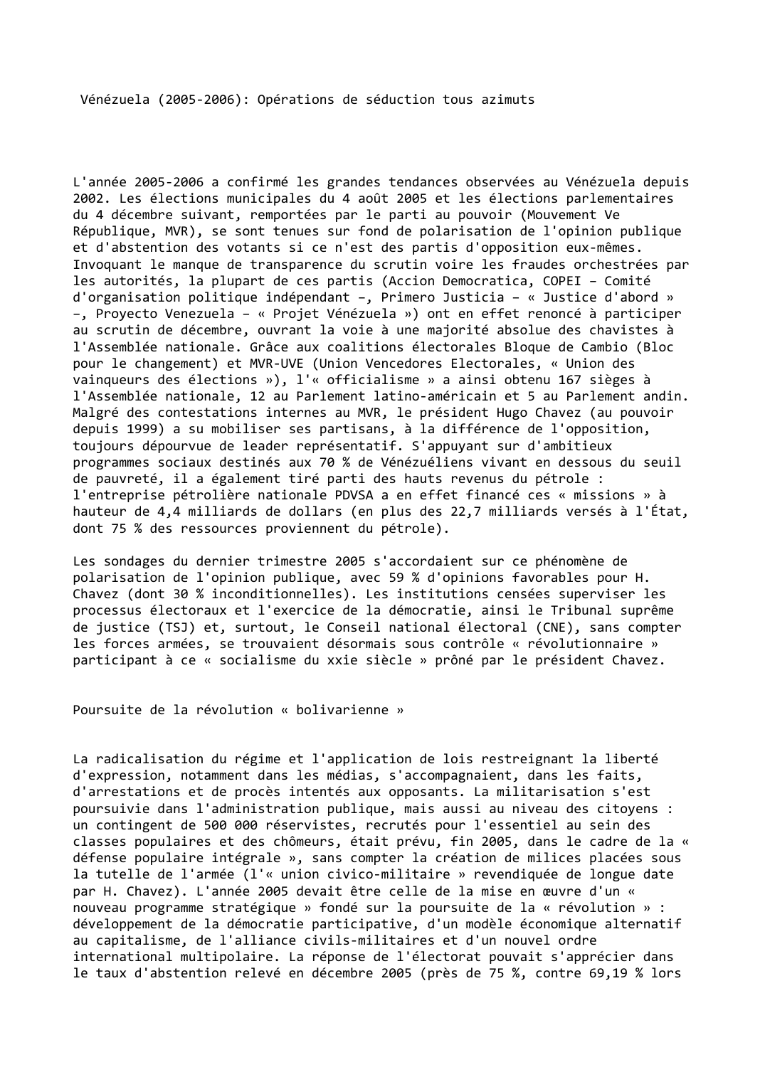 Prévisualisation du document Vénézuela (2005-2006): Opérations de séduction tous azimuts