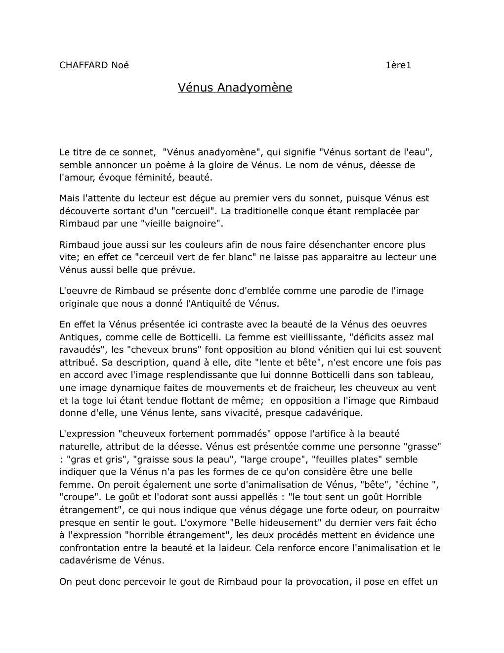 Prévisualisation du document Vénus anadyomène, analyse