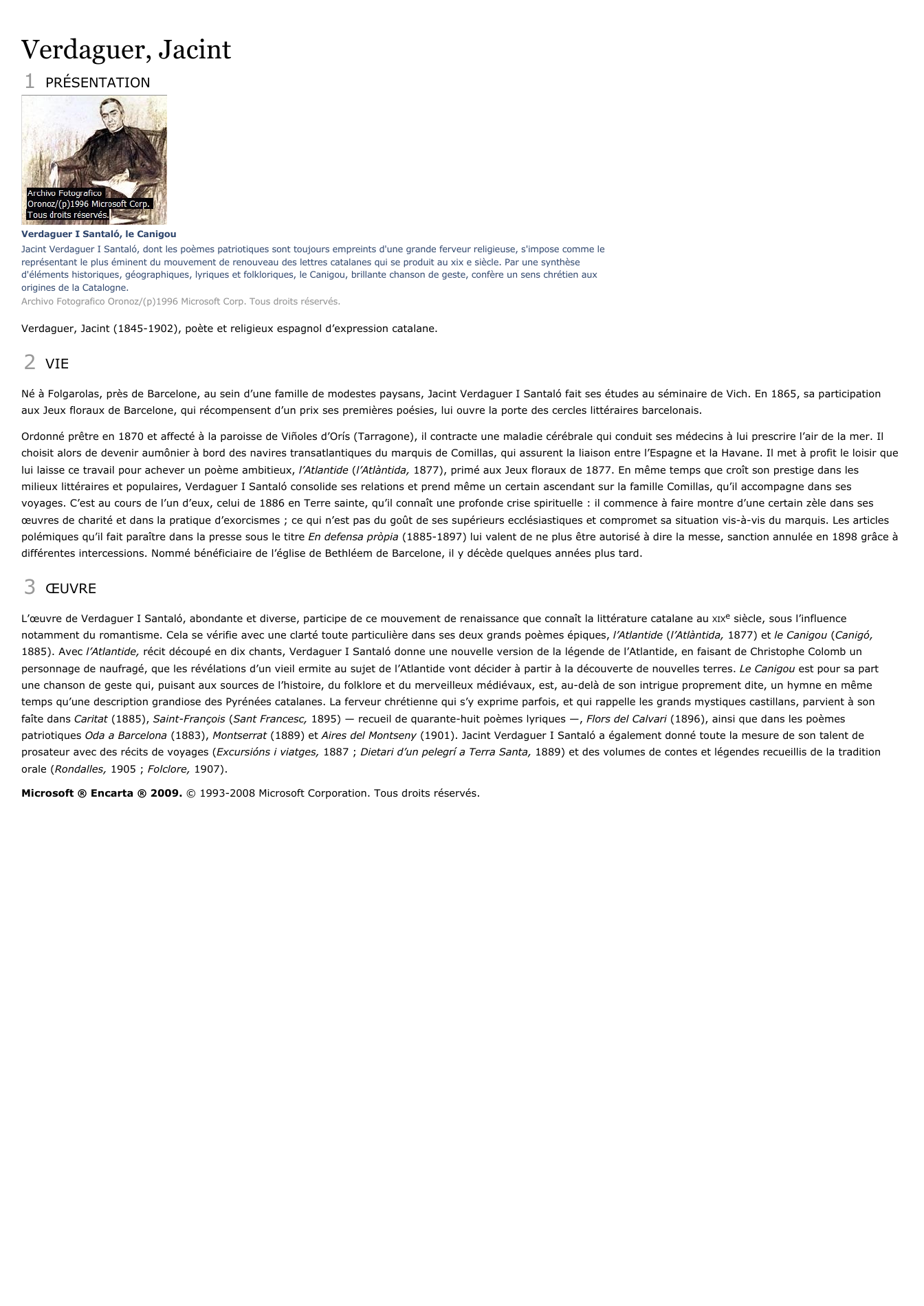 Prévisualisation du document Verdaguer, Jacint1PRÉSENTATIONVerdaguer I Santaló, le CanigouJacint Verdaguer I Santaló, dont