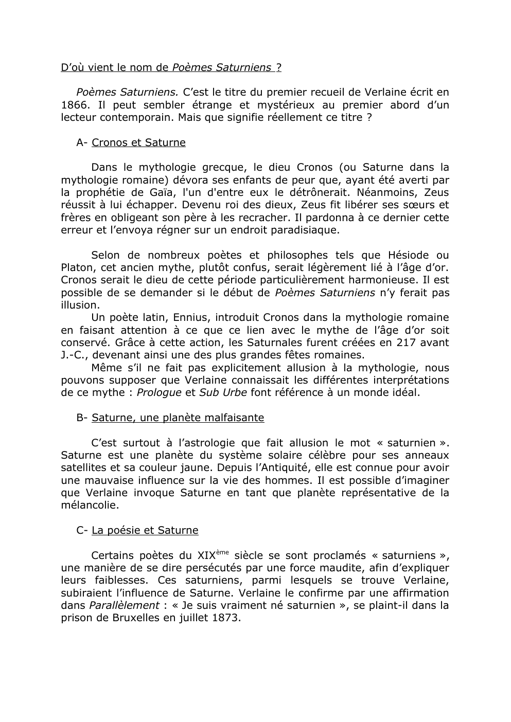 Prévisualisation du document Verlaine - Dossier Complet (Biographie, Oeuvre,...): Poèmes Saturniens